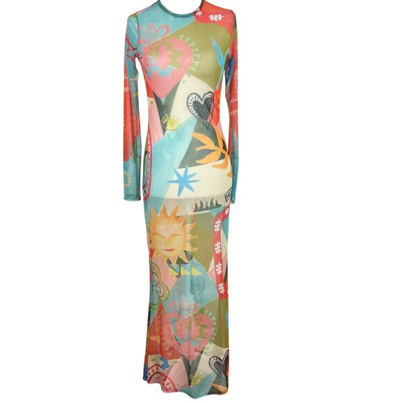 Never Fully Dressed Midi Dress Multicolor Sheer Long Sleeve Size Small Size 4 - Picture 1 of 12
